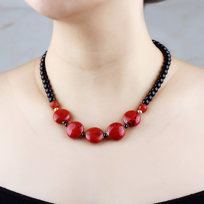 Women's Versatile Ethnic Style Ceramic Clavicle Chain Necklace