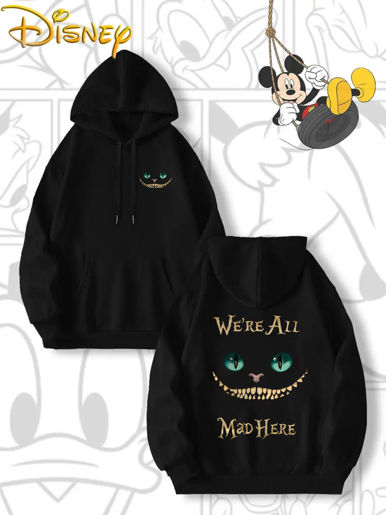   Men s Official Cheshire Cat Hoodie -   Pullover Sweatshirt, Grey with   Graphic, Loose Fit Hooded Sweatshirt for Adults, Drawstring Hood & Long Sleeves - Fall/Winter   Collectible Apparel