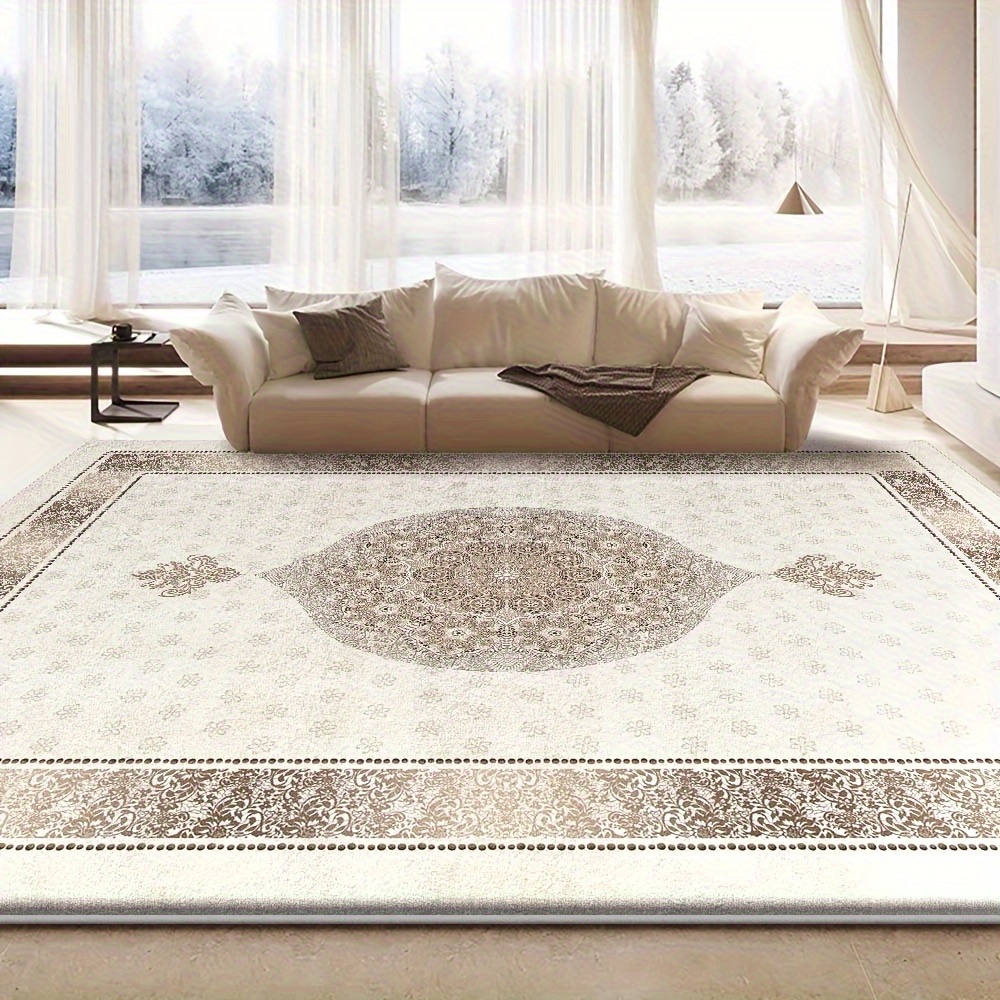 TEMU A Large Carpet With A Velvet Beige Floral Pattern, To 2.16 Square Meters And Extra Long, Machine Washable With A Low Pile Design, Suitable For