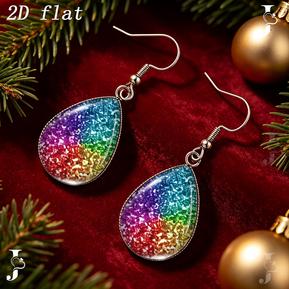 Teardrop Dangle Earrings with Rainbow Glitter Starry Sky Pattern