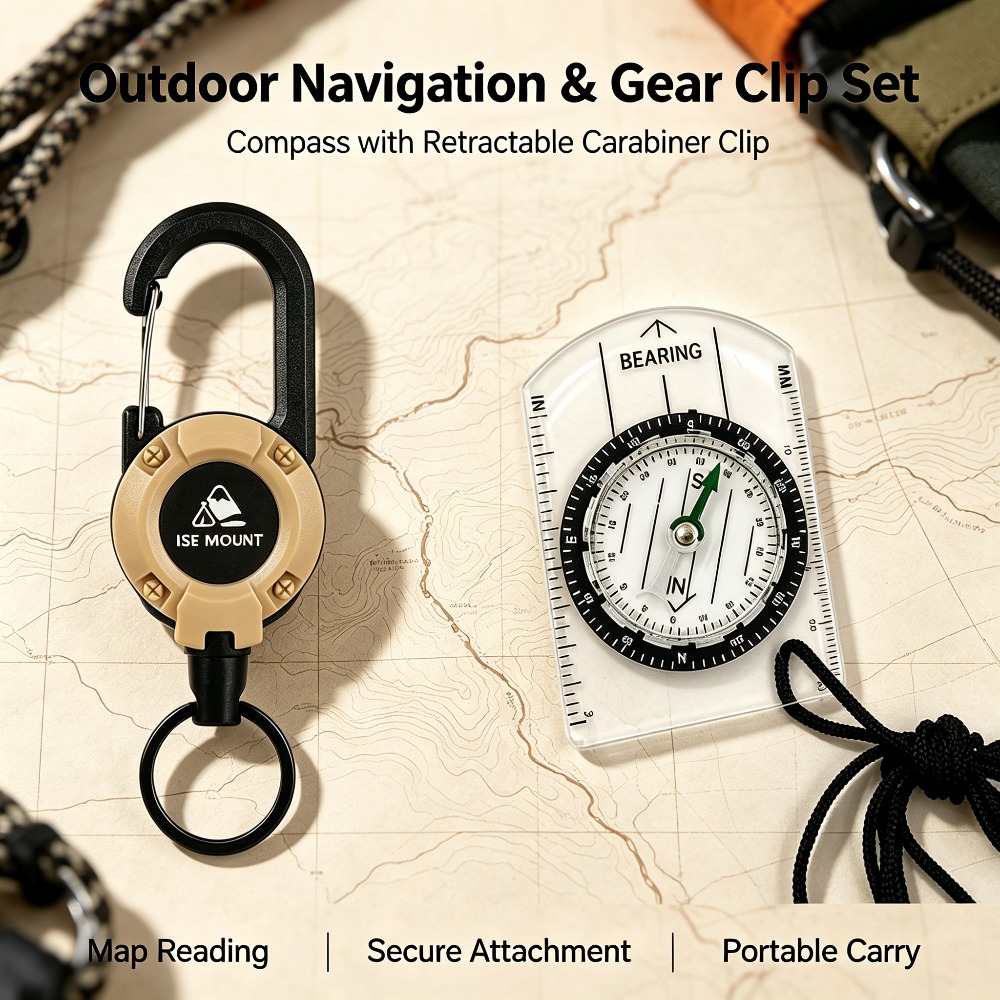 Anti-Lost Retractable Clip & Orienteering Bearing Compass Set