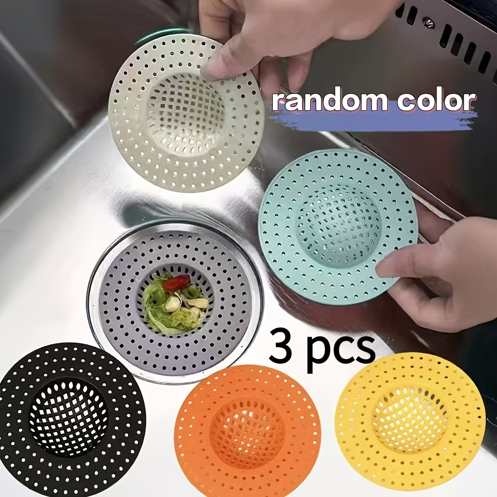 TEMU Ensemble de 3 crépines d'évier de cuisine de couleur aléatoire - de cheveux et d'aliments, panier de protection de drain pour éviers de cuisine