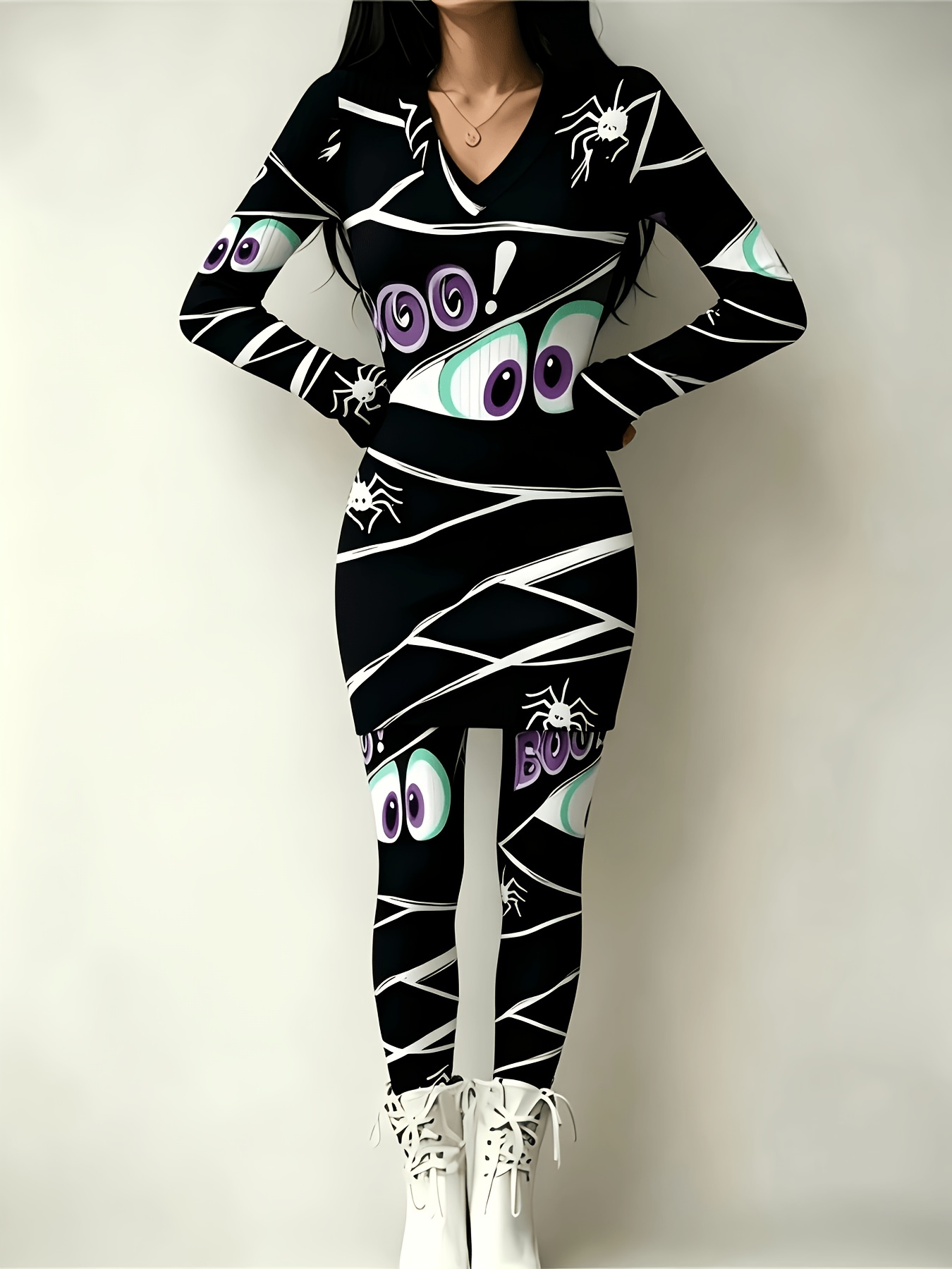 halloween themed womens dress set   in mixed colors and   sizes featuring fun   and boo designs lightweight fabric suitable for parties dates stylish and comfortable