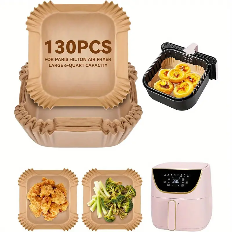 130pcs nonstick air fryer liners for 6-quart & 8-inch fryer - food grade disposable parchment paper baking inserts, bleach-free, easy , compatible with square air fryer, kitchen & restaurant use, air fryer accessories, kitchen essentials, easy liners, durable kitchenware, fryer basket liners & bags Product details 3
