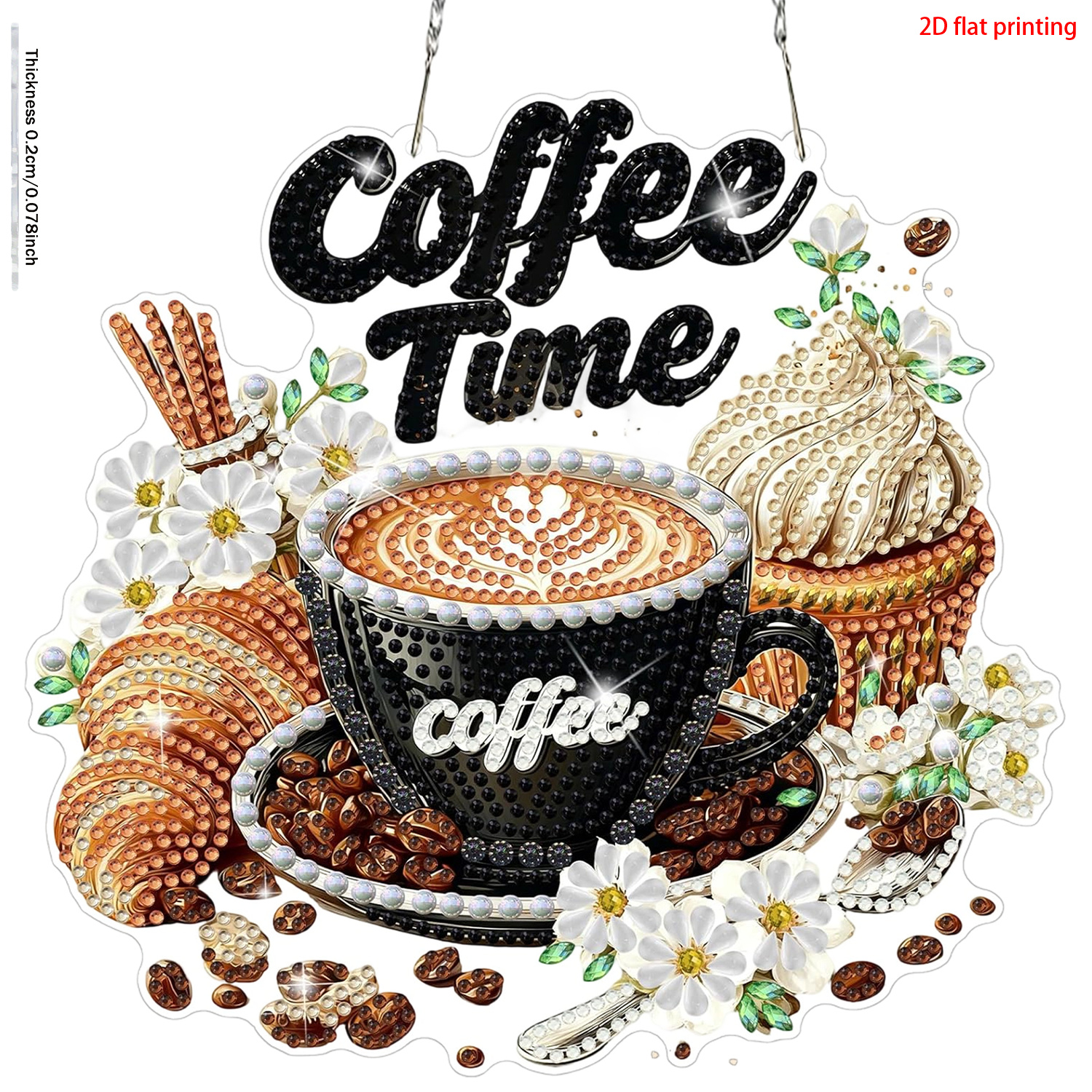 TEMU Diamond Painting Kit Suitable For Adults & Beginners, Diy 5d Irregular-shaped Drill Suncatcher With Coffee-themed Gems, Flat Wall For Home
