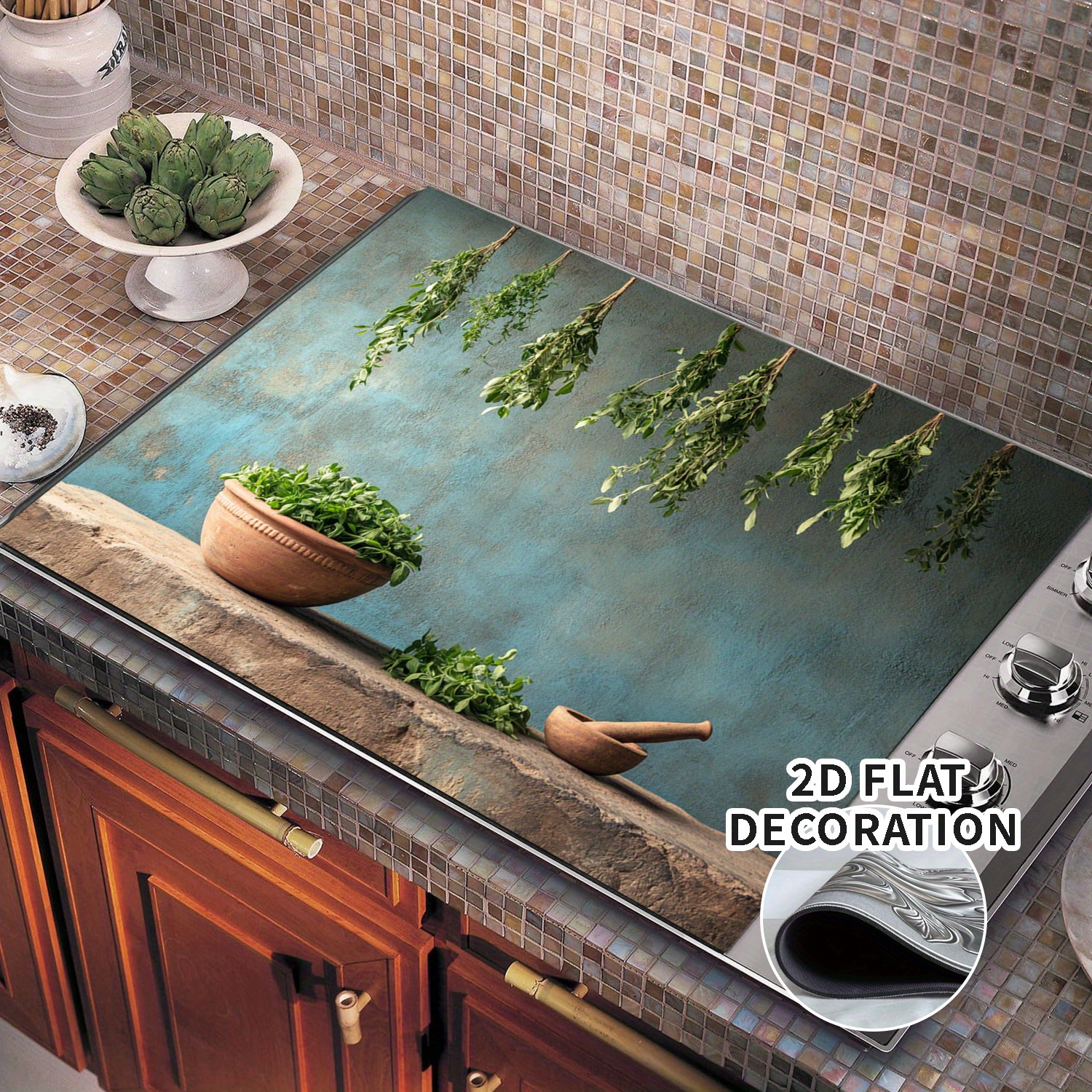 TEMU Decoratieve vervangingsset voor geïntegreerd fornuis 2D platte decoratieve fornuisafdekking - Inductie- en inductiekookplaatbeschermer rubberen