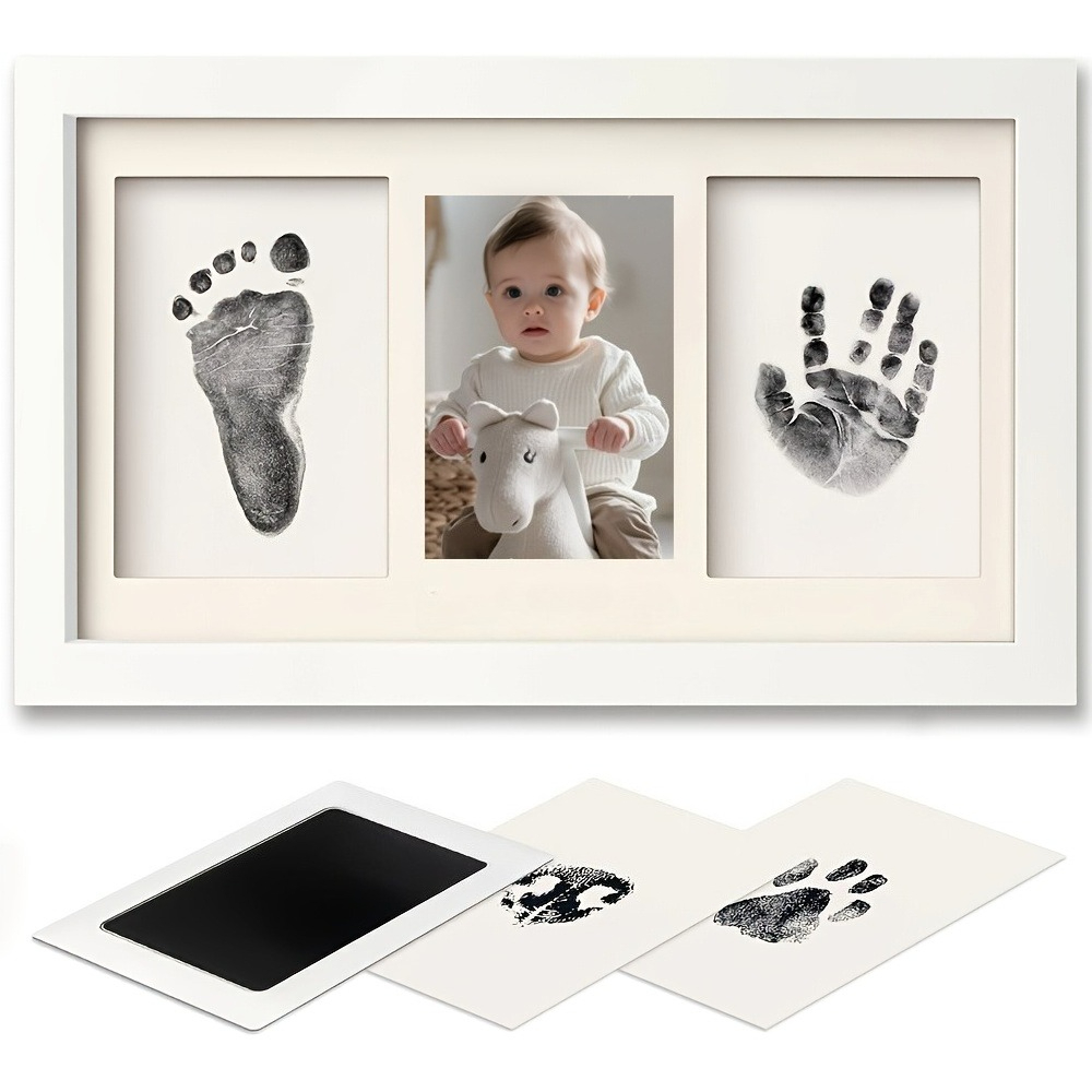 Decorative Photo Frame, Ink Hand And Footprint Kit, Boy And Girl Keepsake - No Mess Ink Pad Handprint, Clean Touch Paw Print Kit Dog Frame, Shower Gift