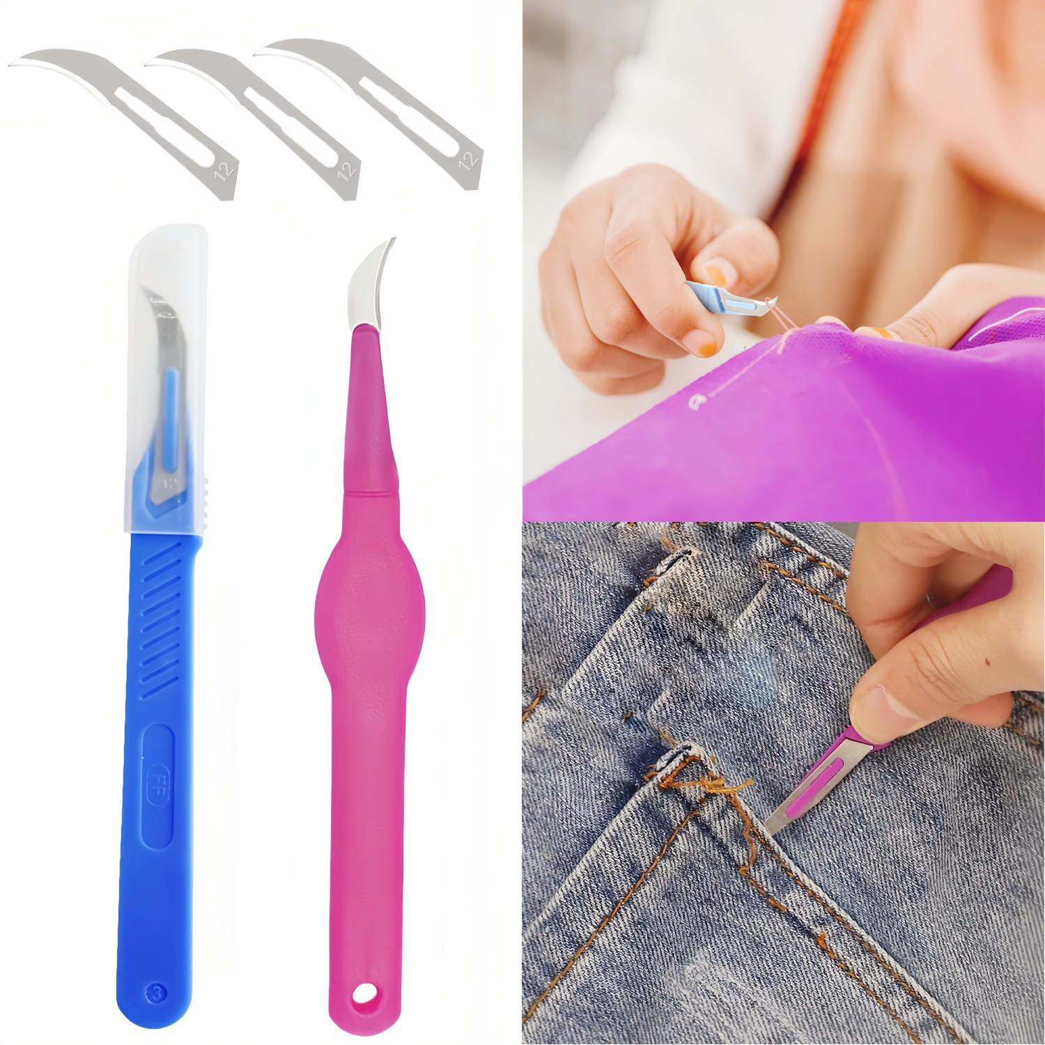 

& 3/7pcs Sewing Set, Plastic Unpicker , Thread Remover And 2/ Blades, Multifunctional For And Sewing