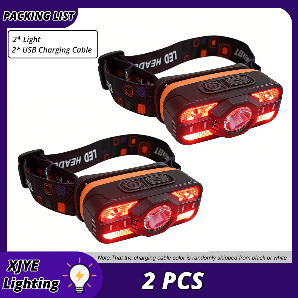 E-shop 1/2 Stück LED Sensor Stirnlampe, COB Flutlicht Freisprecheinrichtung Taschenlampe mit Rotlicht, Einstellbarer Winkel USB Wiederaufladbare