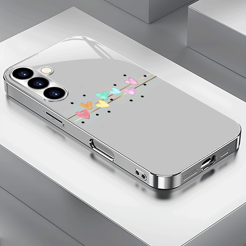 TEMU Creative Polka Dot Colorful Heart Electroplated Silver Phone Case For For Galaxy S25/s24/s23/s22/s21/s20/note