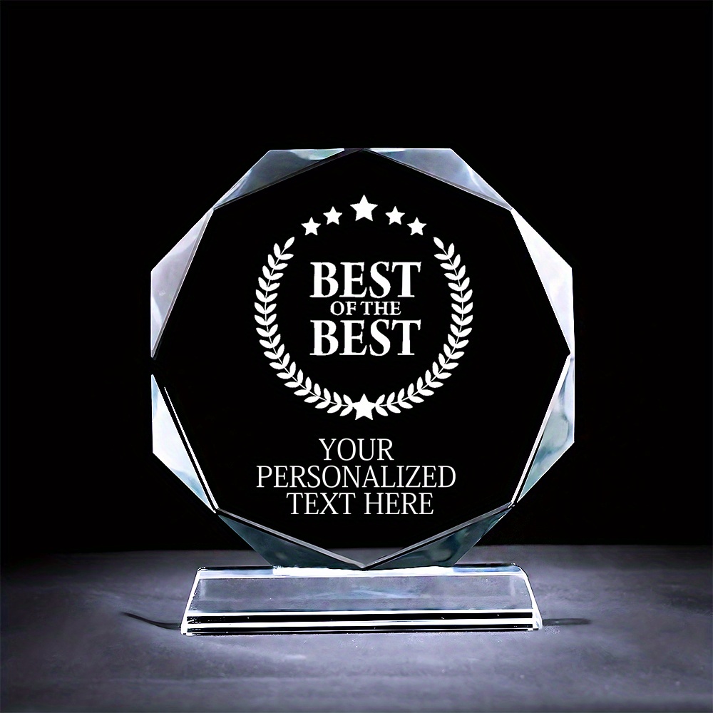 TEMU 1 Octagonal Crystal Trophy, Custom Crystal Award Gift With Gift Box, Suitable For Desktop Display, Hd Uv Printed Design And Text, Suitable For