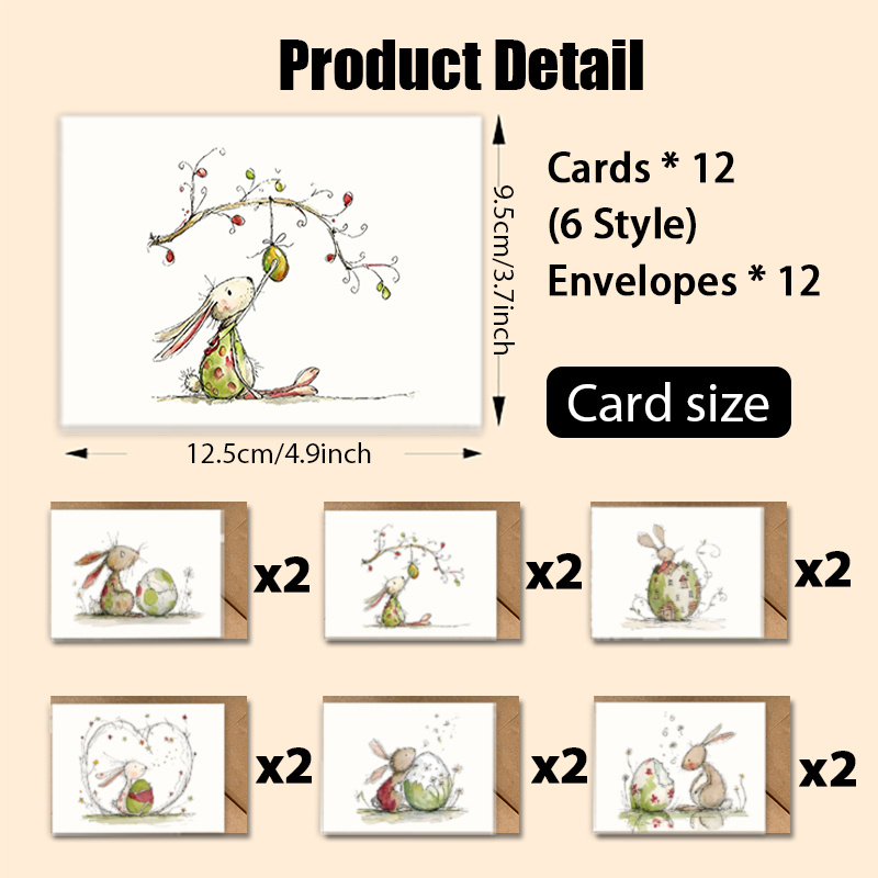 Image of 12 Easter Cards And 12 Envelopes, Featuring Unique And Rabbit Designs, Perfect For Gifts To Family, , Birthdays, Christmas, And Year Of 2026