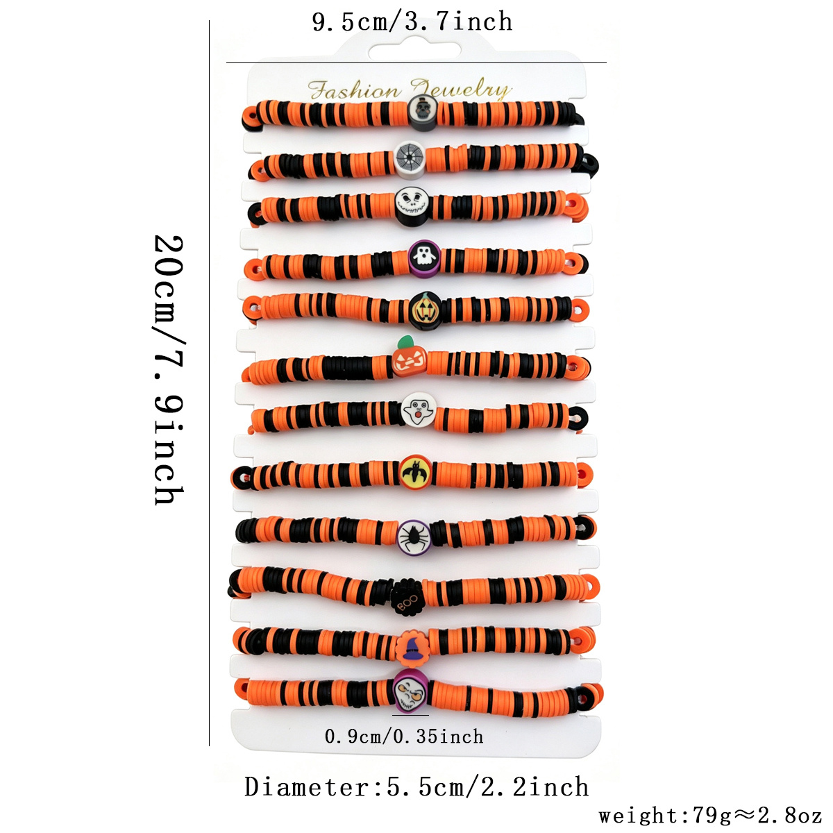 12pcs Halloween Polymer Clay Beaded Bracelet Set, Fun Gift