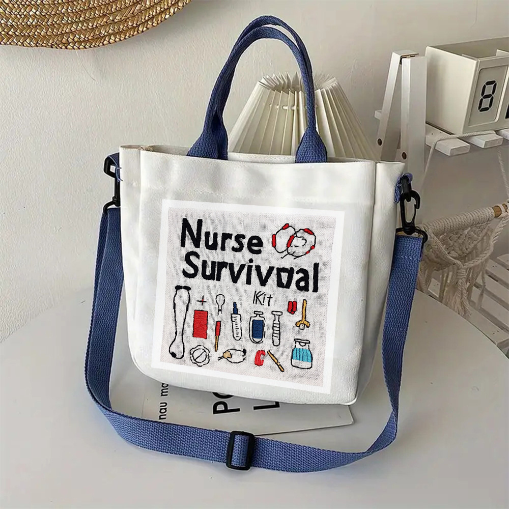 

1pc Nurse Survival Kit Canvas Tote Bag, Shopping And Travel Shoulder Bag, With Closure, Hand Washable, Professional , With Foldable Design And Fixed Straps For Nurses