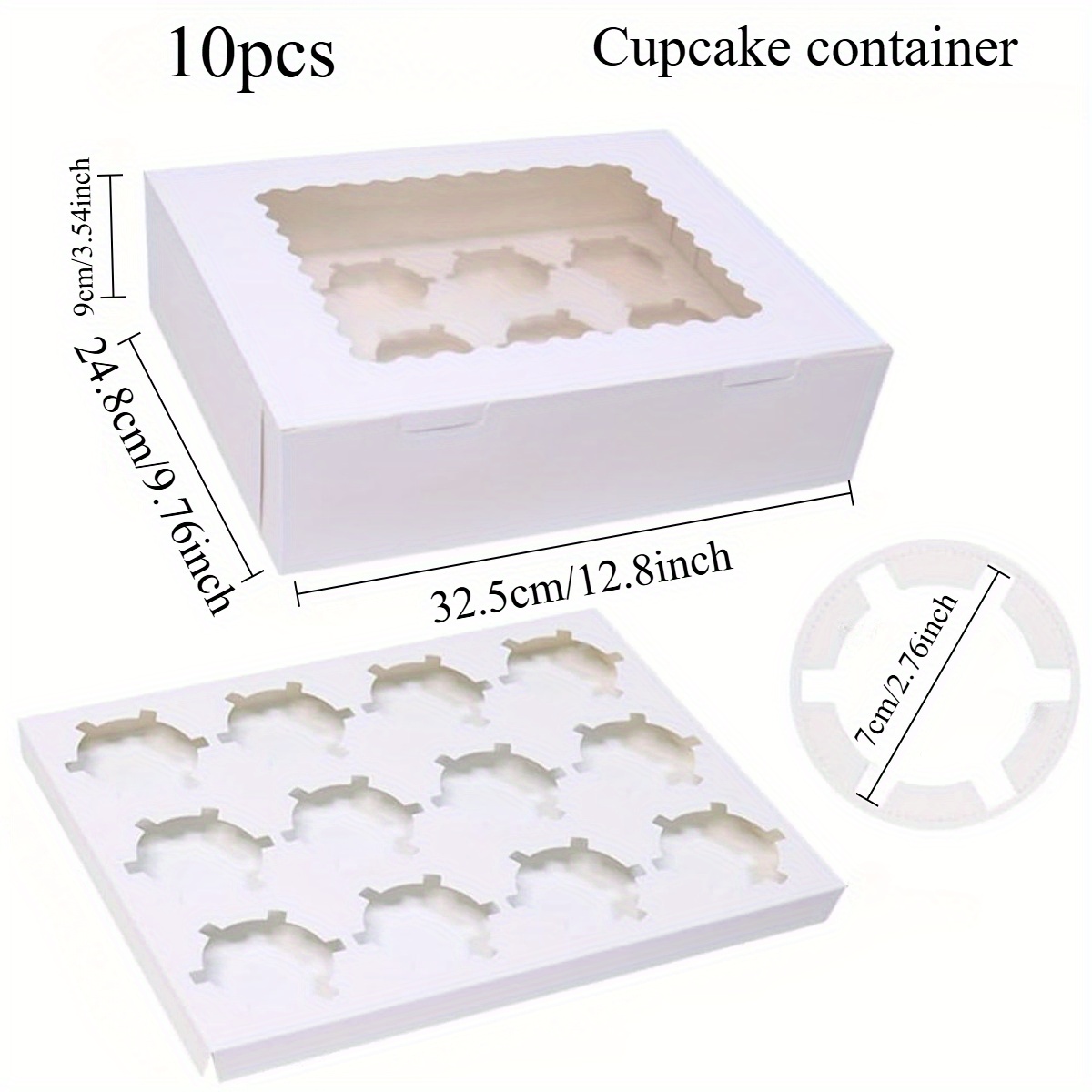 10pcs White Paper Cupcake Boxes With Window - 12-hole Bakery Take Out Containers For Birthday, Holiday, Party & Wedding Desserts, Cupcake Container