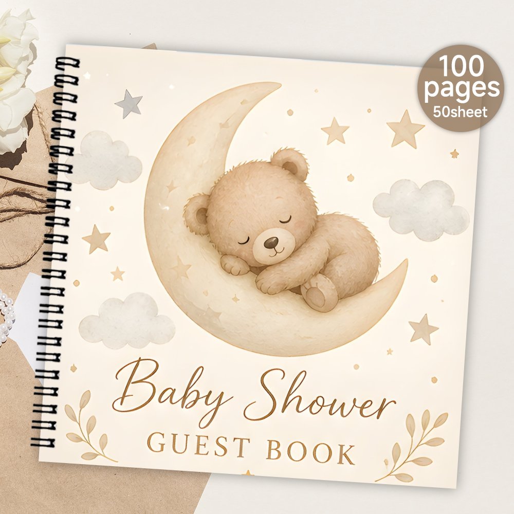 TEMU 1pc Spiral Guestbook, Baby Shower Guest Book Message Guest Sign In Signature Book Souvenir Album Memory Book With Moon Meaningful Gift For Her