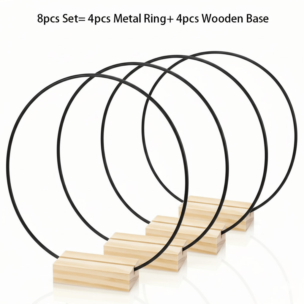 8pcs Set, Including 4 Metal Rings, 4 Wooden Bases, Wedding Decorations, Wall Hanging Crafts, Table Center Decorations, Decorative Metal Wreaths, Wall Hanging Wreath Crafts