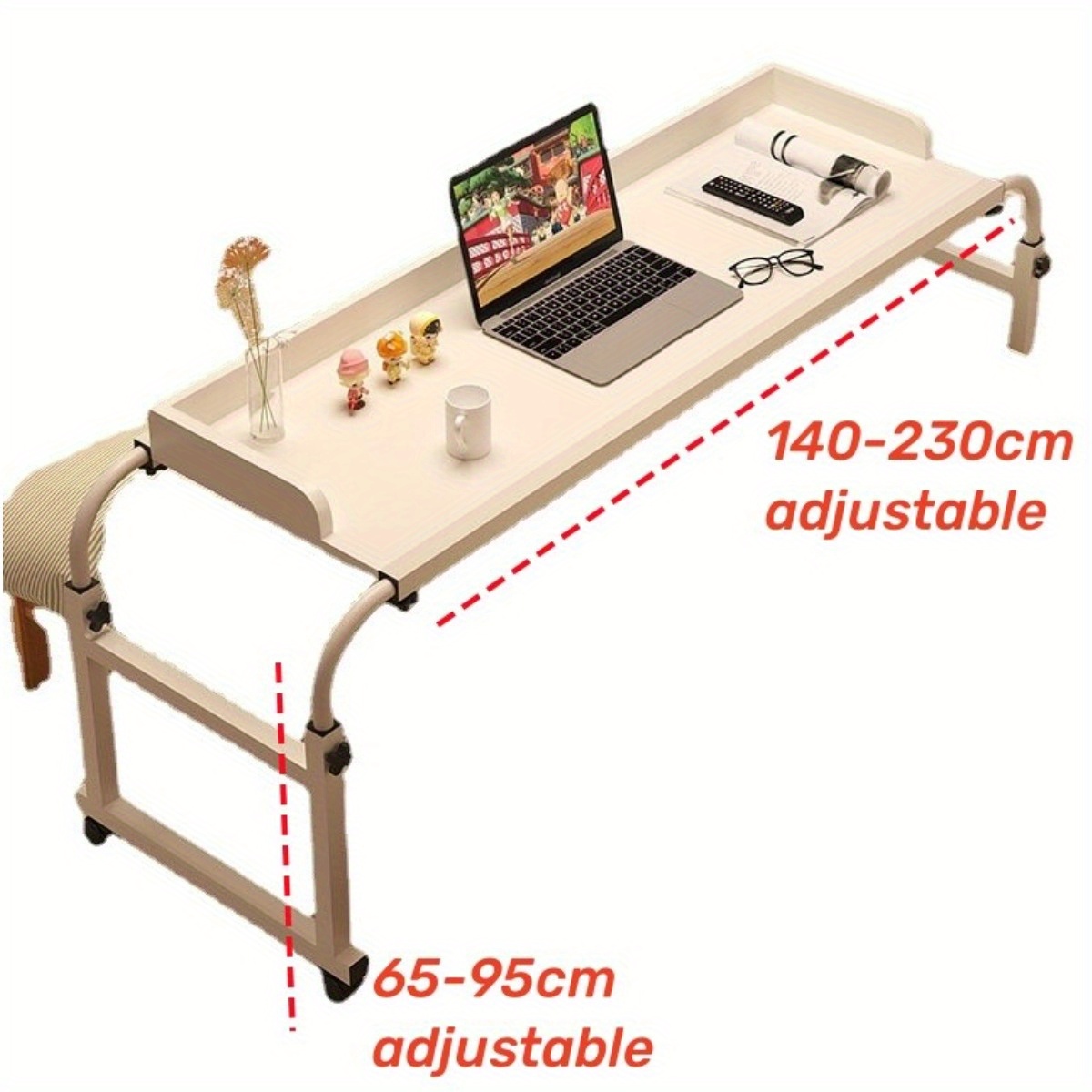 1.4-meter Movable Bed Laptop Desk, Bed Table Roller/ Adjustable Pc Desk, Stretchable Hospital Patient Cross Bed Table