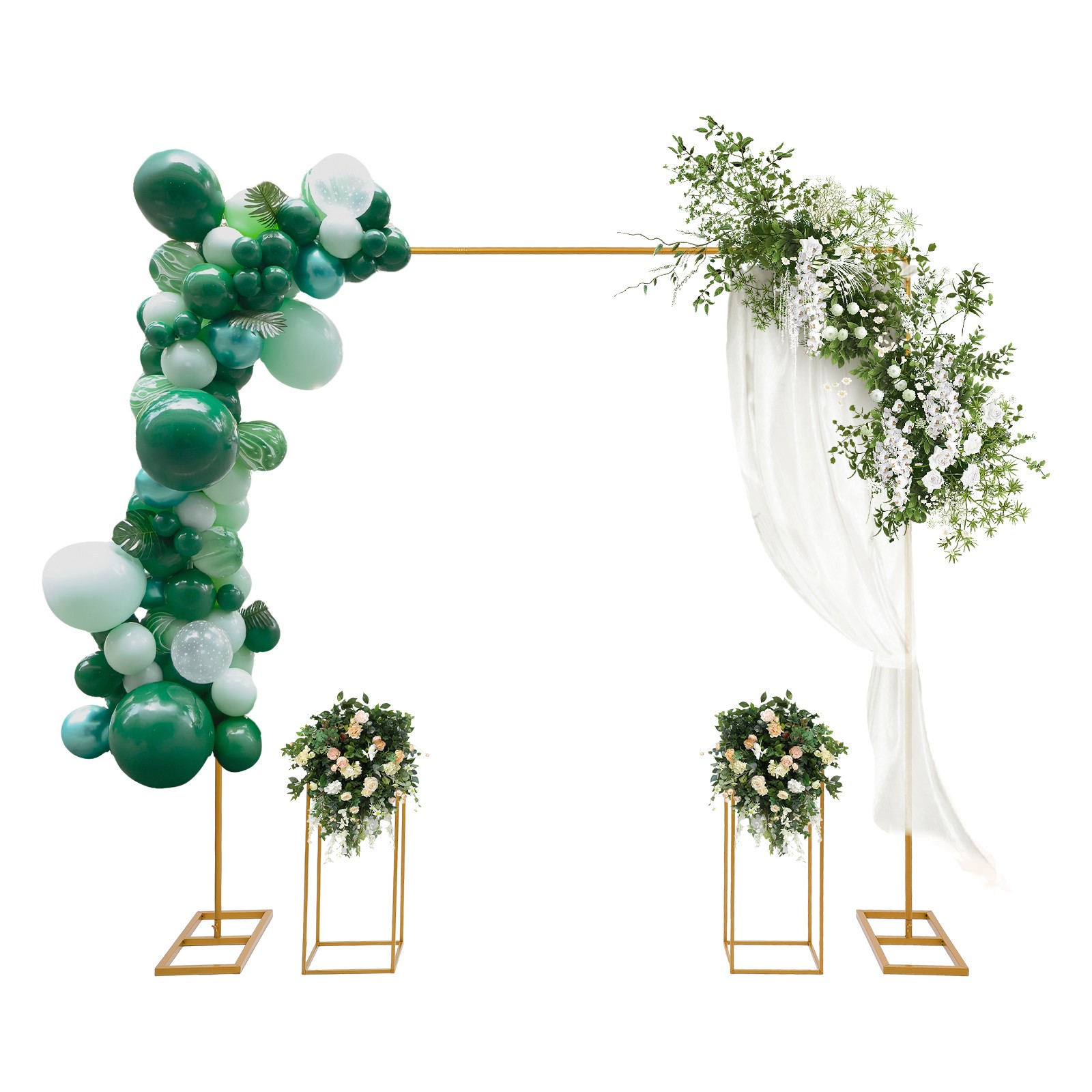 Image of 2 X 2m Wedding Arch Stand With 2 Flower Stands, Metal Balloon Arch Stand, Background Stand, Wedding Stand, For Weddings, Birthdays, Parties, All Celebrations