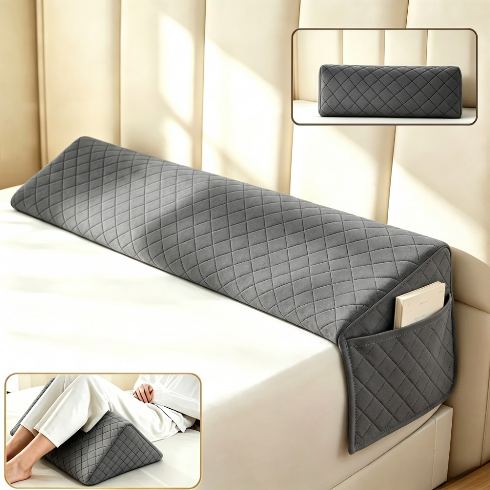 TEMU Ergonomic Multifunctional Triangular Bed Wedge Pillow - Grey Quilted Positioning Cushion Suitable For Sleeping, Reading & Back, Removable