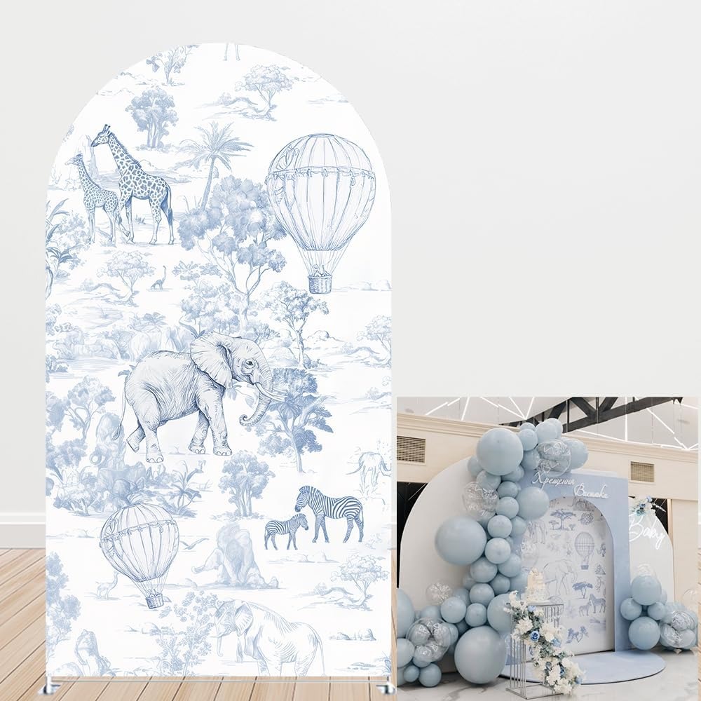 TEMU 1pc, Housse de fond de scène Toile de Bleue avec Spandex sur le thème de pour de de bébé Wild One, d'anniversaire avec ballons à air chaud pour
