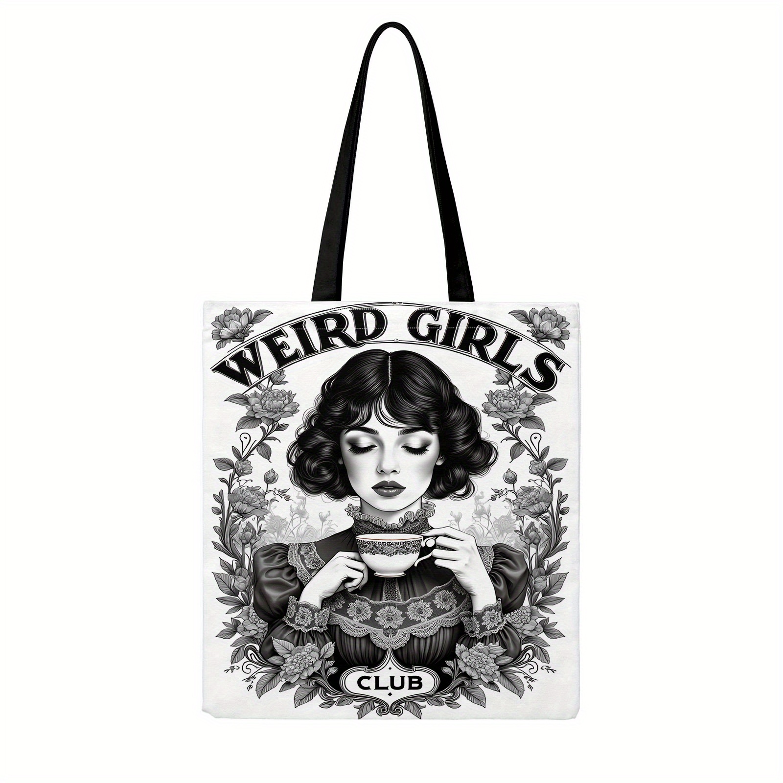 TEMU 1 ud. Bolso tote de lona con personalizado, bolso de portátil reutilizable de gran capacidad para mujer, adecuado para diario y , combinando y