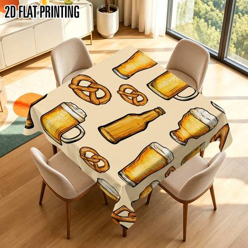 1pc oktoberfest beer tablecloth suitable for square tables durable machine easy clean for use for weddings christmas camping restaurants themed decor 2d flat
