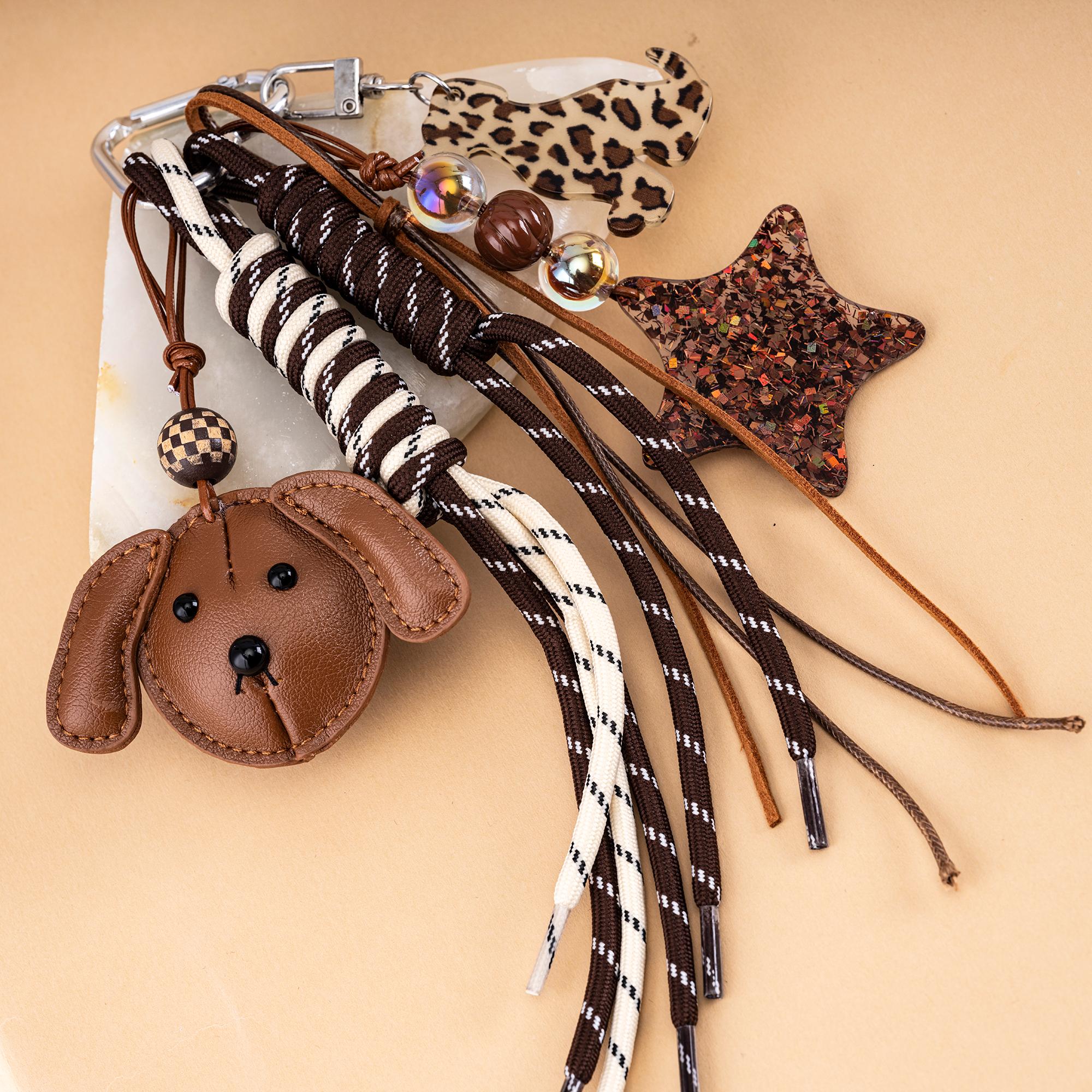 TEMU 2d Flat, New 2d Flat Luxury Dog Head Keychain, Versatile And Elegant Bag Charm, Stylish And Fashionable Keychain, Hand-woven Luxurious Car Key