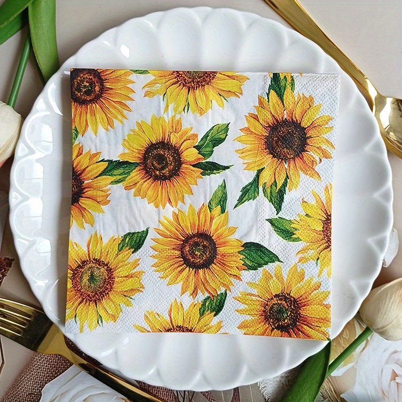 Image of 20 Sheets, New Printed Napkins, Sunflower Colored Tissue Paper For Party Events, Table Decoration Square Napkins