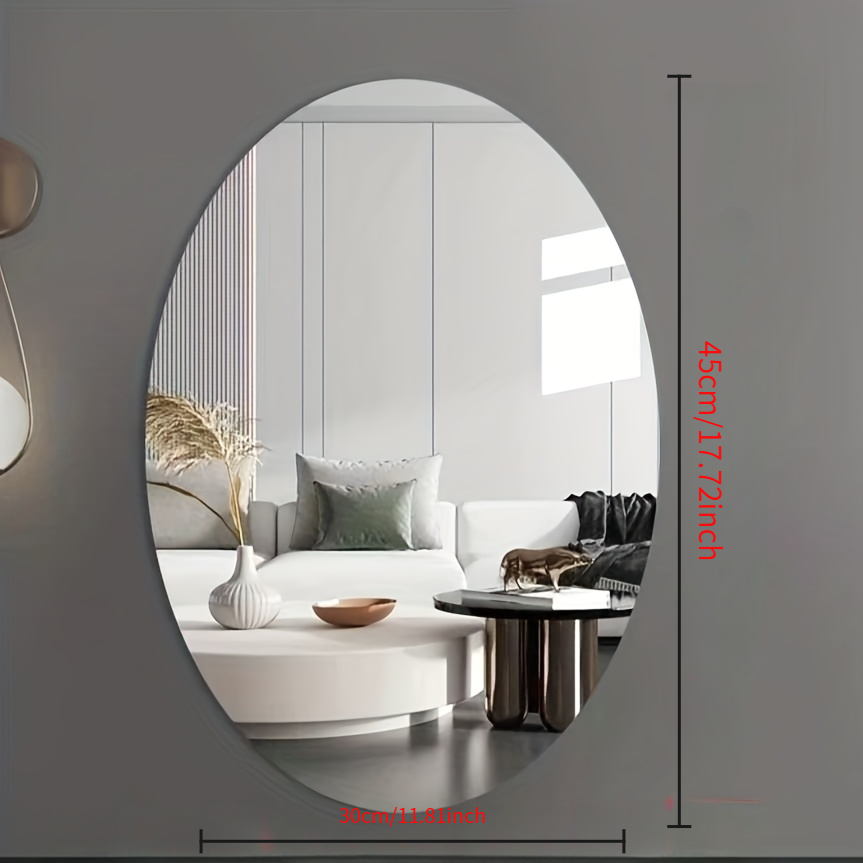 TEMU Home Wall-mounted Self-adhesive High-definition Soft Mirror For Bathroom And Bedroom, Oval Acrylic Bathroom Mirror, No Drilling Required, ,