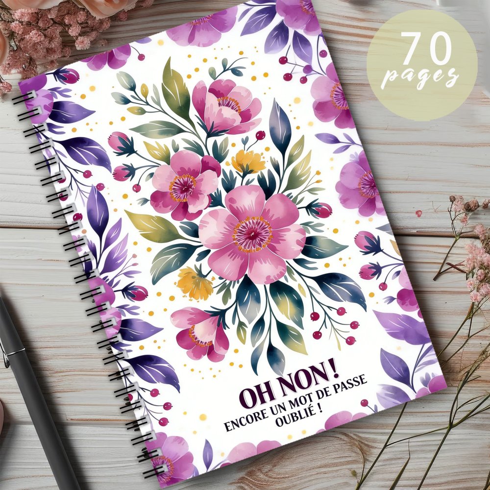 TEMU Carnet de de passe français à spirale, 1 pièce, protège- de passe à motif floral pour enregistrer les informations de aux sites Web, journal de