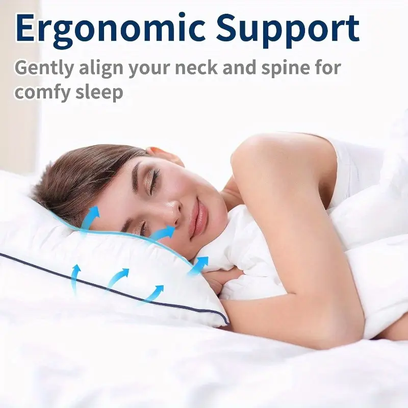 set of 2 cooling bed pillows - hotel quality luxury sleeping pillows with breathable support, elegant white pillowcases for home & hotel use - durable non- fabric, easy- for side/back/stomach sleepers - ideal for couples & guest rooms, pillows for sleeping, , minimalist style, filling, supportive cushion, side sleepers, back sleepers, removable cover, temperature control, , sleep , decor, premium materials Product details 1
