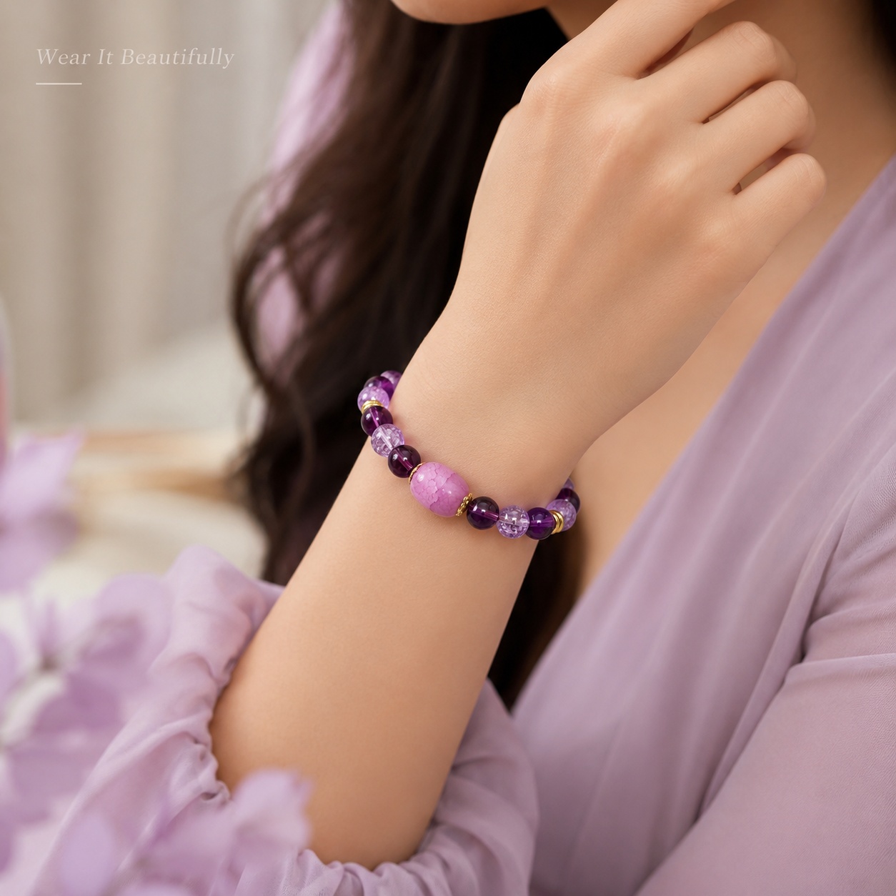 Natural Stone Purple Agate Texture Bracelet, Unisex Gift