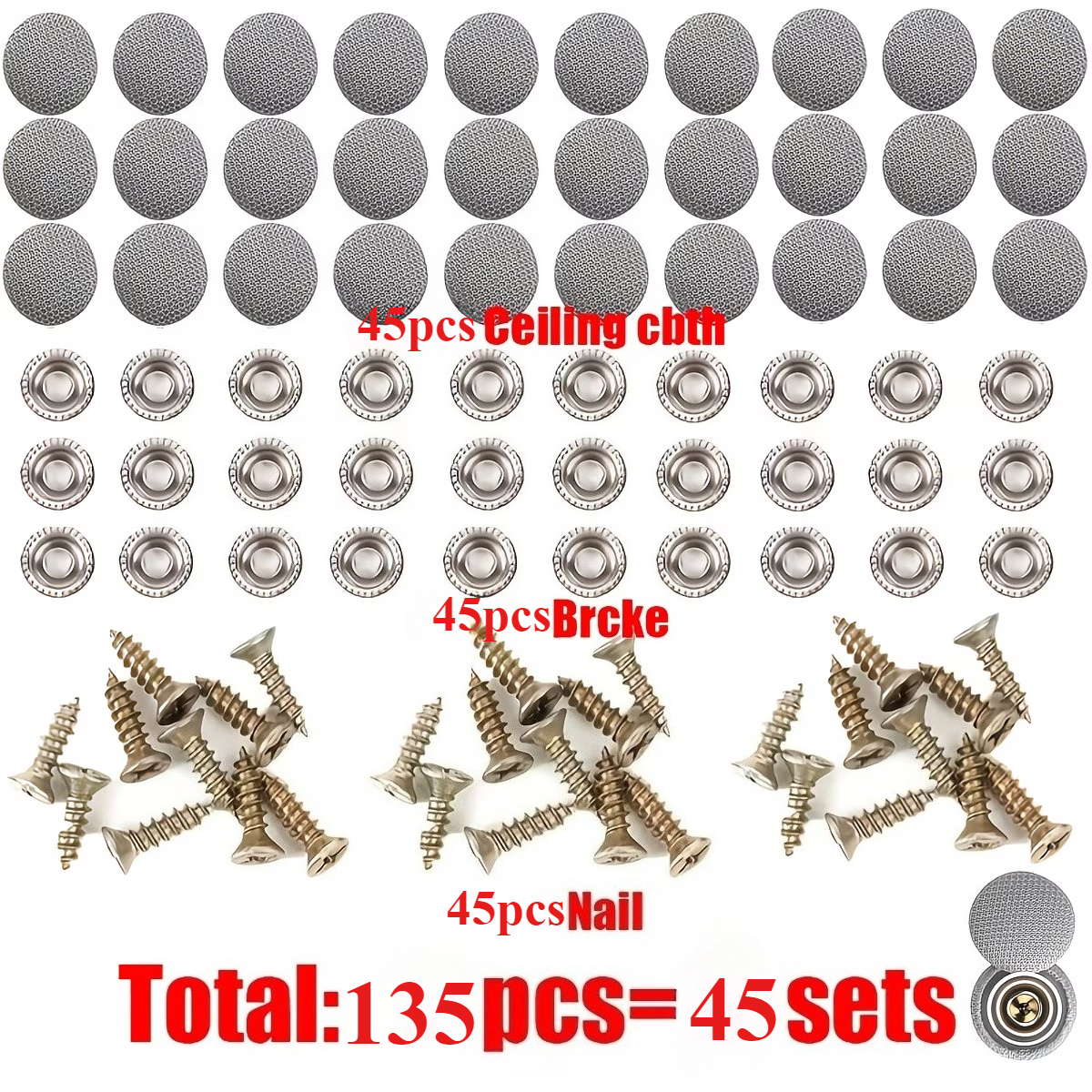 TEMU 135pcs (45 Sets) Car Roof Clips - Auto Roof Headliner Repair Buttons - Car Headliner Repair Clip Kit - Simple Installation Without Removing Roof