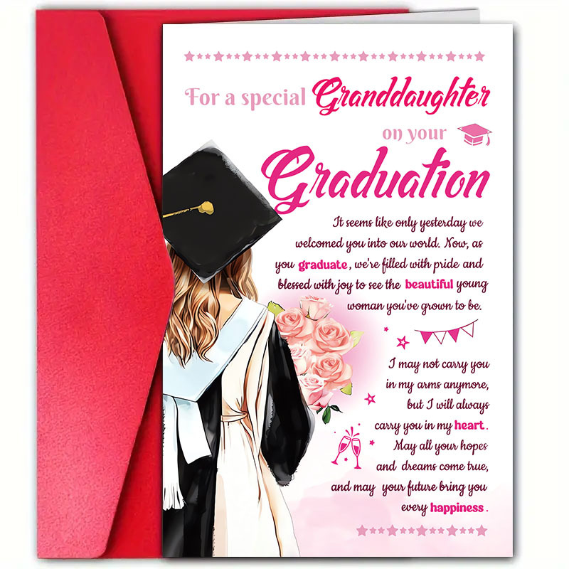 

1pc Romantic Graduation Greeting Card For Granddaughter, High-quality Paper, Card With Envelope, And , Romantic Gift Card | Celebratory Design | Vibrant Envelope