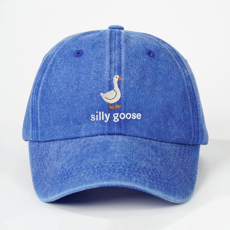 TEMU 1 Embroidered "silly " Duck Washed Baseball , Unisex Trucker Hat, Breathable Adjustable Golf , Summer Fashion Curved Brim Hat For Men And Women,