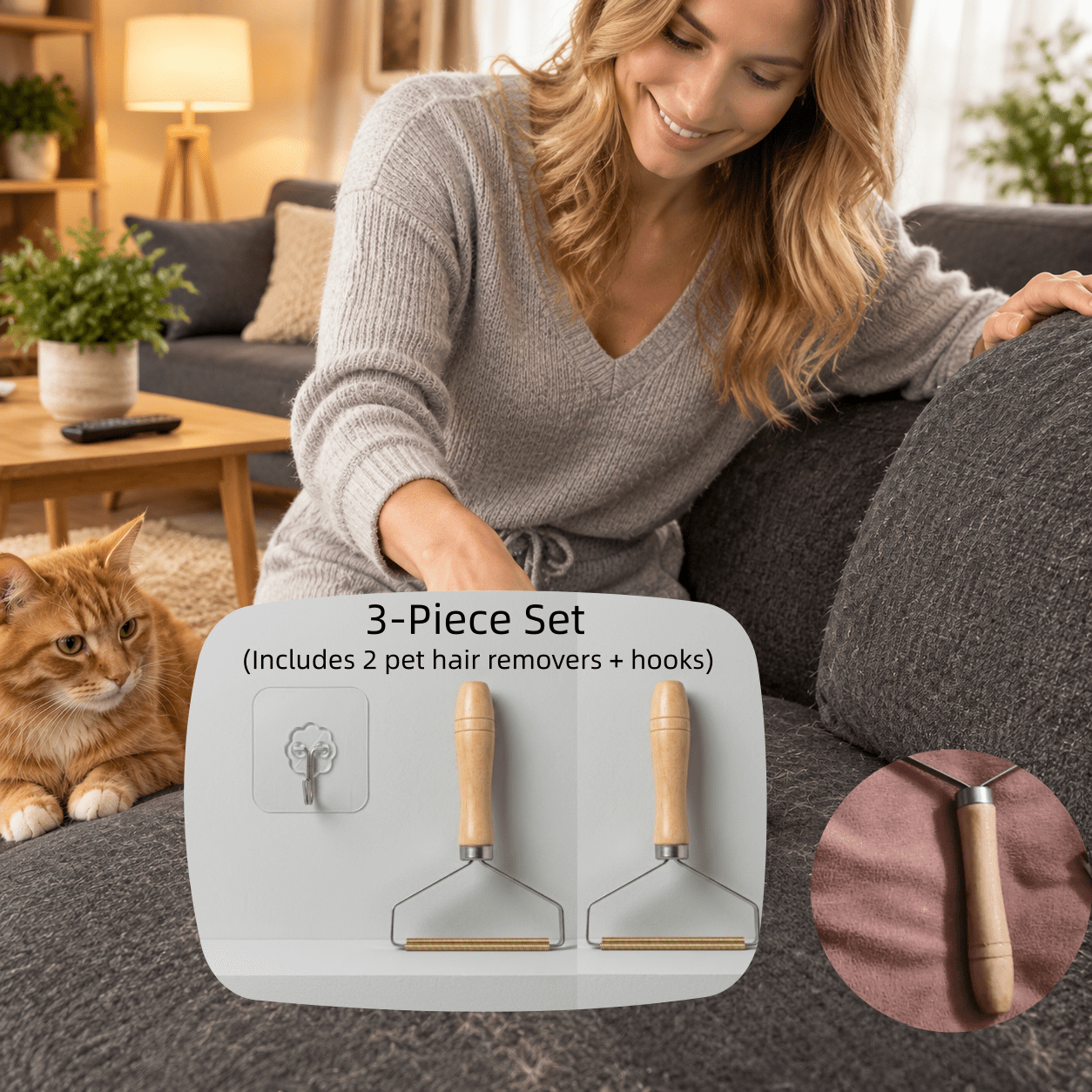 TEMU Ensemble de 3 pièces ( 2 épilateurs pour poils d'animaux + crochets) : épilateur multi- pour poils d'animaux pour tissus, vêtements et tapis ;