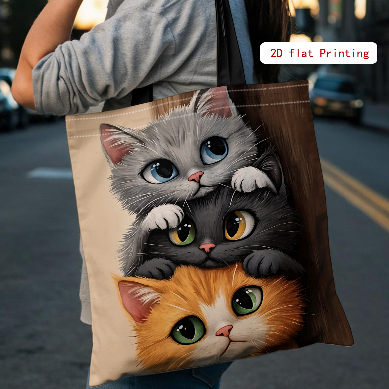 E-shop Eine niedliche Tragetasche mit Tierdruck, geräumige Schultertasche aus Canvas, stilvolle Damen-Tragetasche, die Praktikabilität und Ästhetik