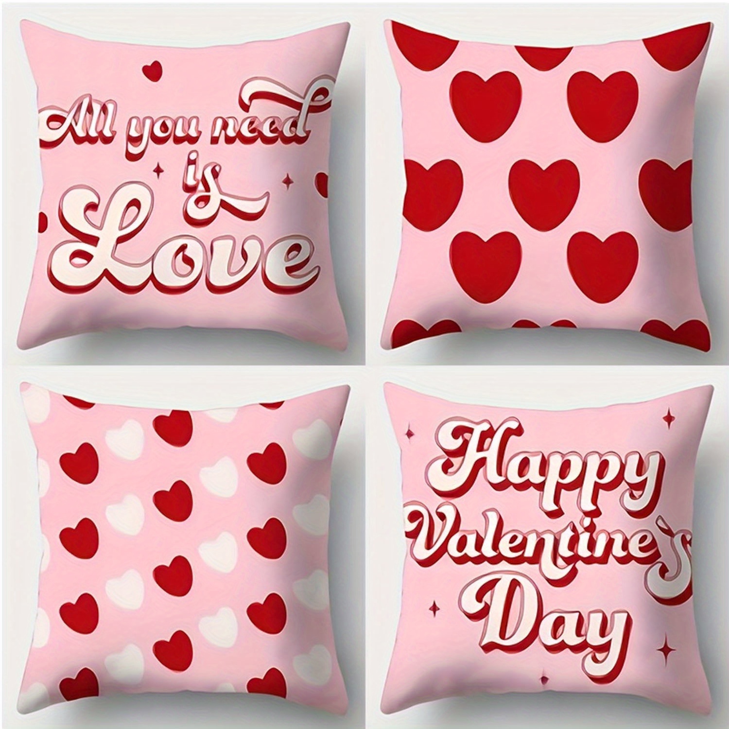 

4pcs Valentine's Day Throw Pillow Covers, Contemporary Style, Woven Polyester Fabric, Machine Washable, With Zipper Closure For Room Types, Decorative Pillows