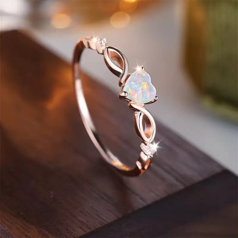 rose golden plated sterling silver simulated opal heart ring Temu