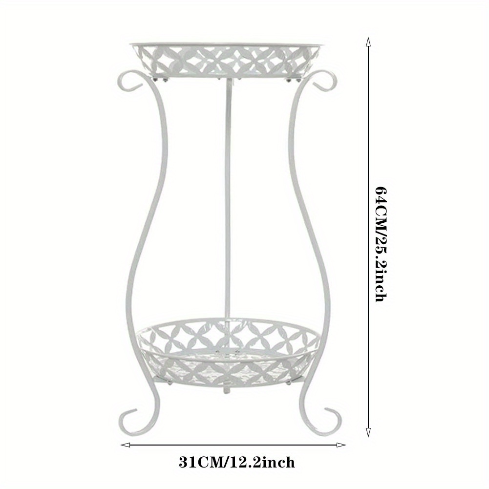 TEMU 1pc White Metal Flower Stand With Double-tier Plant Display - Sturdy Design, Floor-standing Indoor/outdoor Plant Stand With Drainage System,