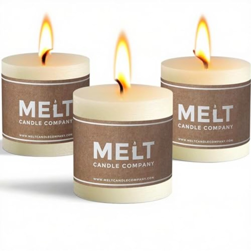 Melt Candle Co Pillar Candles - 3 X 3 Unscented Candles for Weddings Home Decoration Relaxation Church Spa - Smokeless   Cotton Wick - Set of 3 Ivory