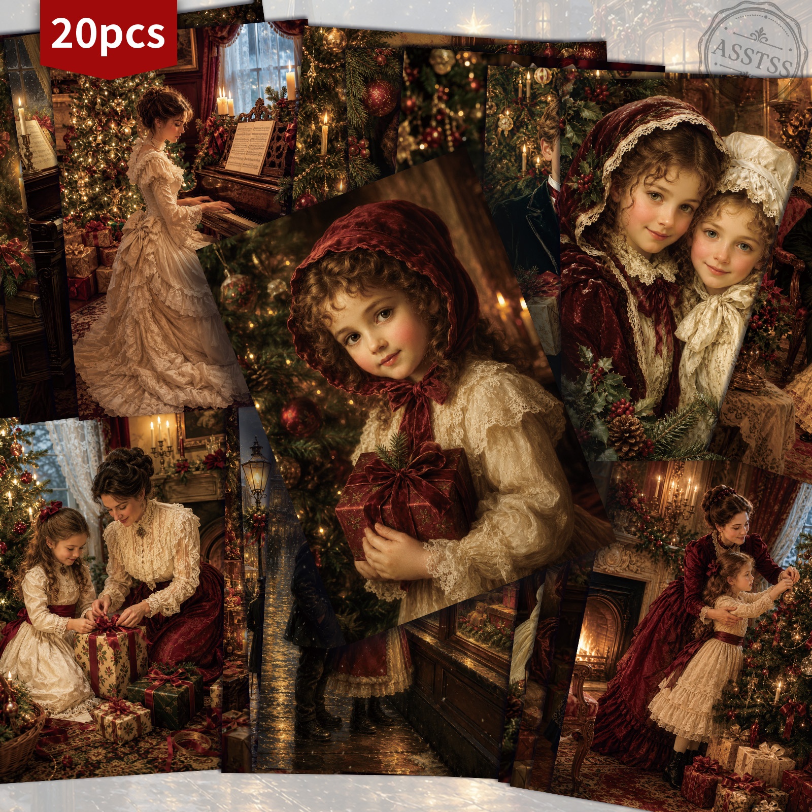 TEMU Lot de 20 cartes postales de Noël victoriennes vintage ASSTSS - 4x6 pouces, fournitures rétro pour journal de récupération, illustrations