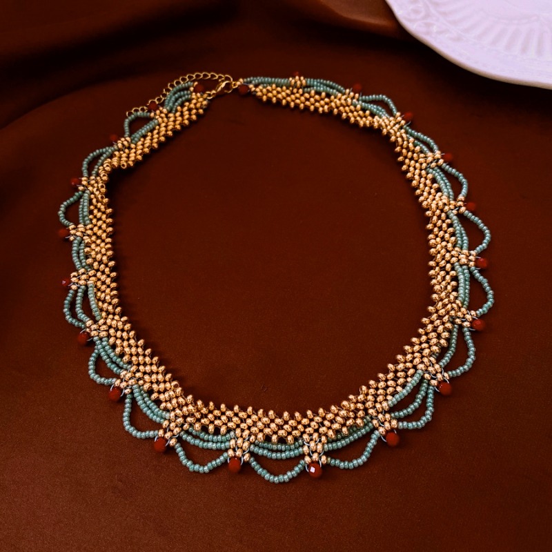 TEMU Jewelry Featuring French Court Beads, This Beaded Lace Necklace Embodies A Easy Yet Elegant Style. A Clavicle Chain That Showcases, Perfect For Additions And Daily