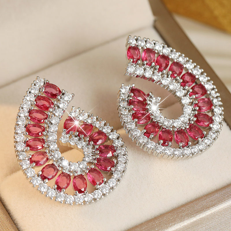 Elegant Luxury Pink Synthetic Zirconia Inlaid Drop Earrings