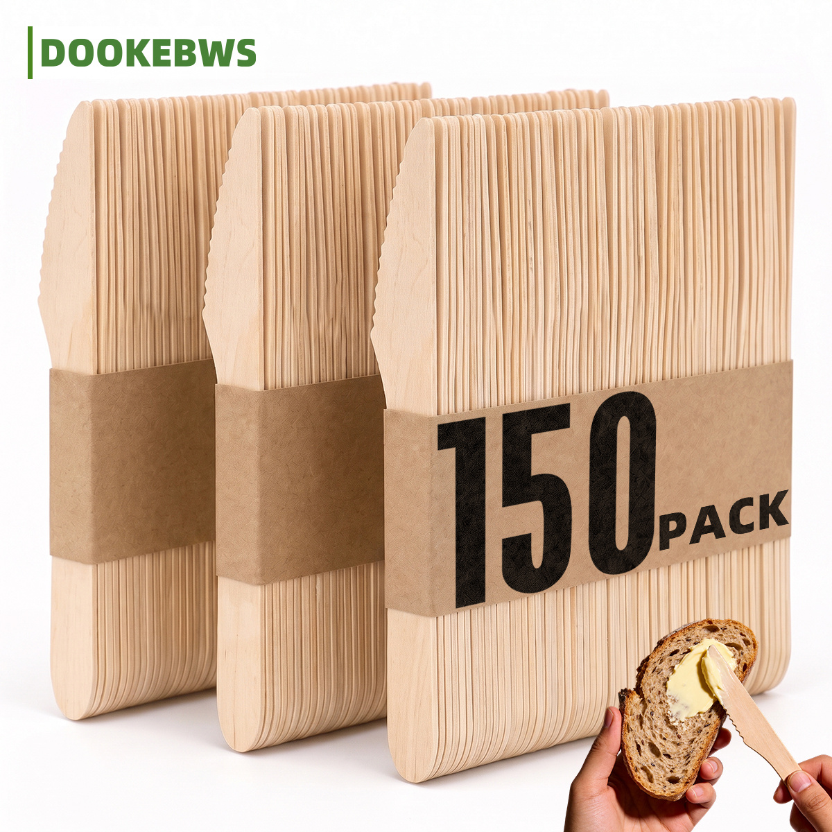 Image of 150pcs Wooden Knives, Disposable Wooden Cutlery For Outdoor Picnics, Camping, Parties, Offices, And Other Similar Settings, Wooden Knives Set - Disposable Knives - 16cm