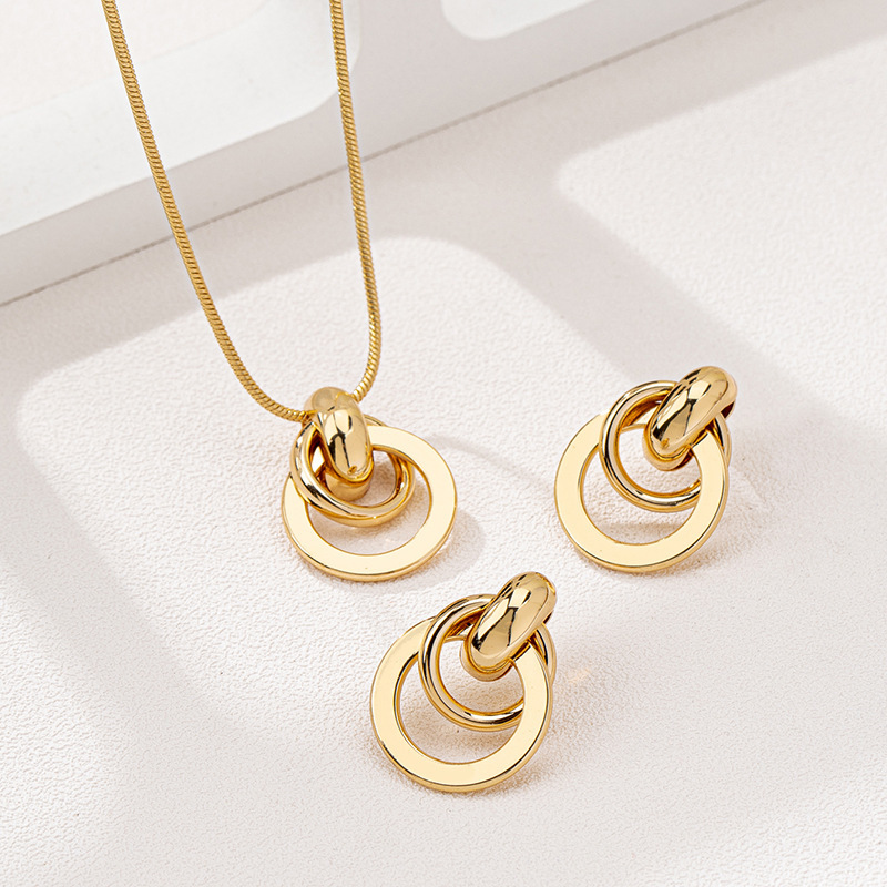 TEMU Ensemble de 3 pièces 1 Matériau Mode Métal Géométrique Cercle Bijoux pour Femmes, Design Facile et , Rétro et Généreux, Convient aux Femmes,