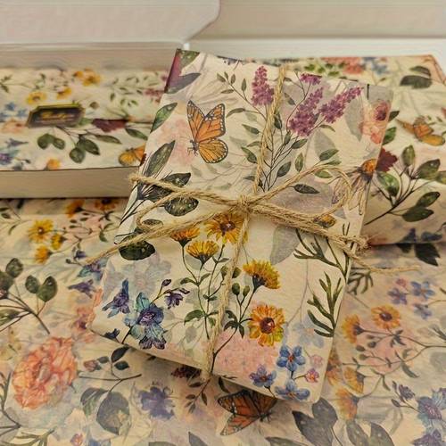 10 blätter seidenpapier mit vintage-rosenmuster, 20x14 zoll, für frühling sommer, hochzeiten, feiertagsgeschenke, geburtstags-geschenkbox-verpackung, straußfüller gastgeschenke