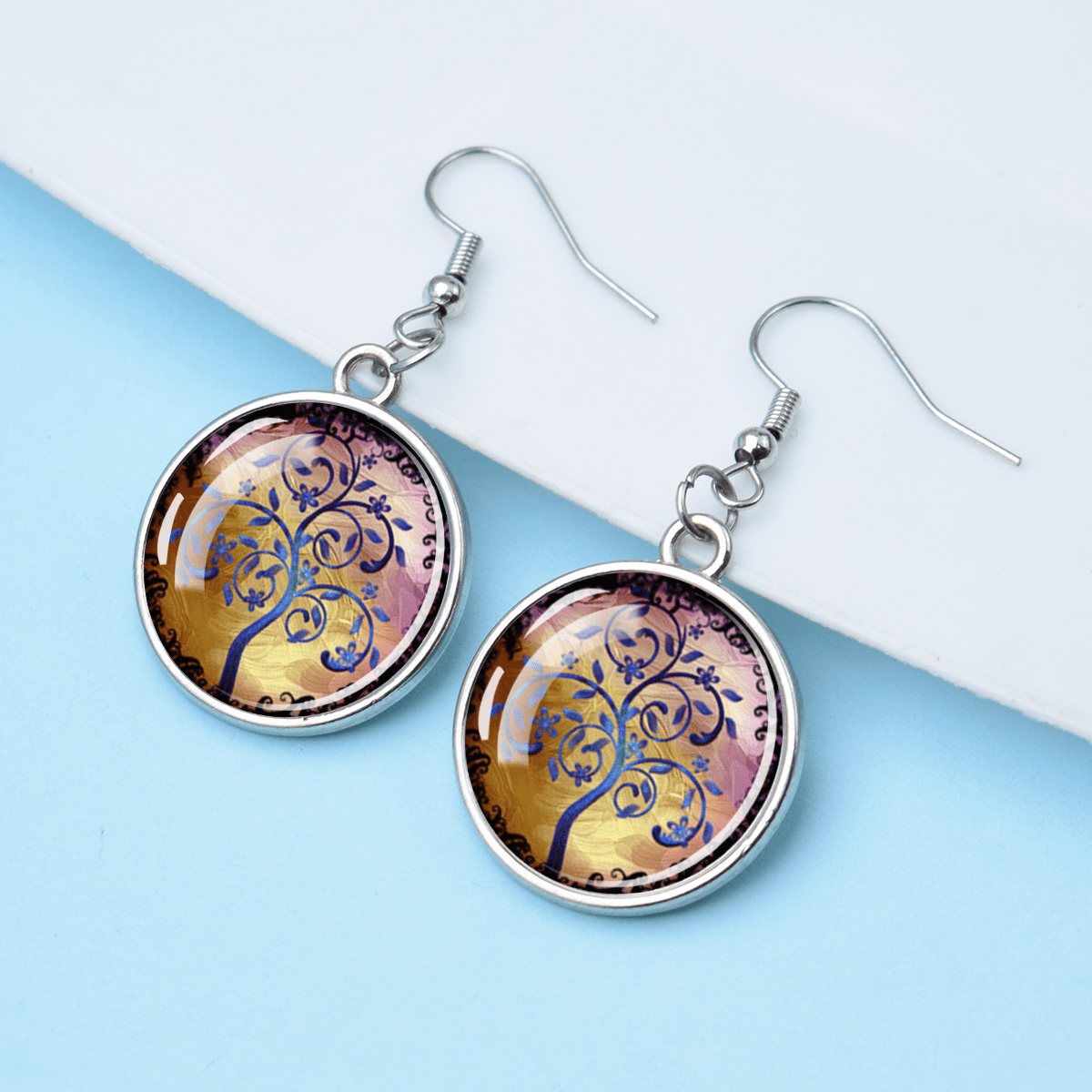 Art Tree of Life Nature Theme Gem Pendant Earrings, Gift for Her