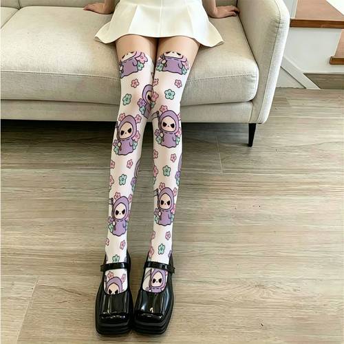 item picture jk style over the knee stockings with purple print thigh high socks suitable for uniforms themed parties casual attire machine washable fashion footwear